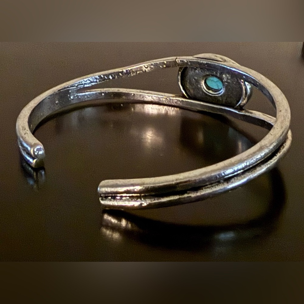 Silver Turquoise Cuff Bracelet Set | Southwestern Boho Stackable Bangles - Picture 5 of 7